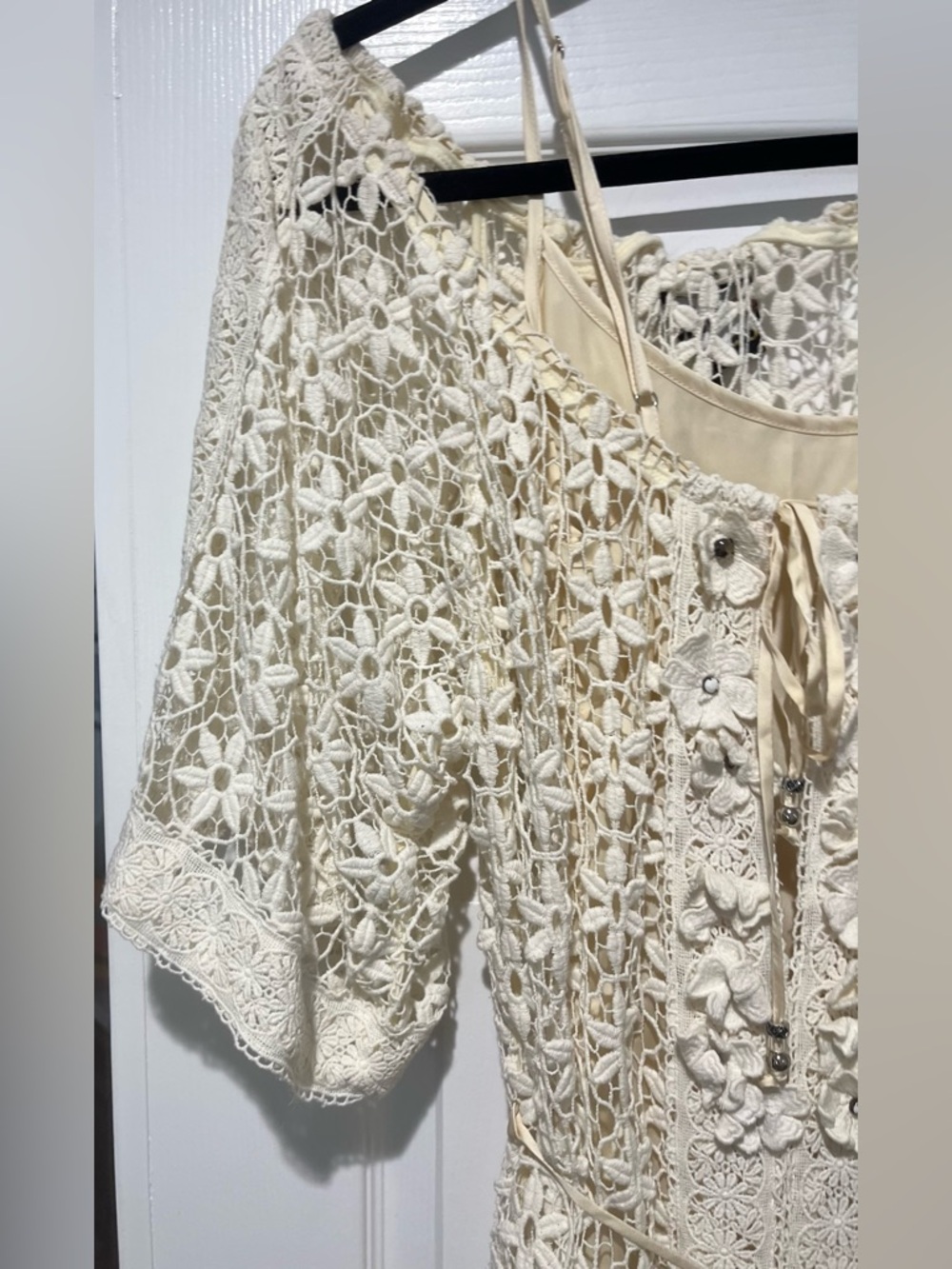 Vintage Meghan LA Cream Crochet Maxi Dress with Belt - Picture 5 of 6